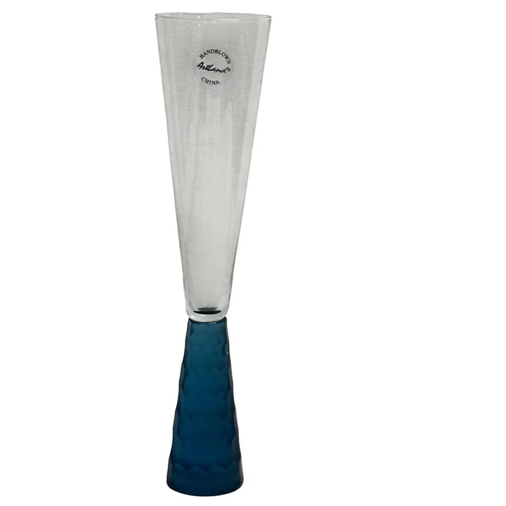 ARTLAND PRESCOTT HONEYCOMB STEM CHAMPAGNE FLUTES Brutalist Frosted glass MCM